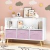 Kids bookcase with Collapsible Fabric Drawers; Children's Book Display; Toy Storage Cabinet Organizer; White/Pink