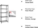 Black 5-Tier Carbon Wire Garage Storage Shelving Unit with 8 Hooks (23.6"W x 59"H x 14"D)