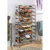 10-Tier Rolling 50 Pair Shoe Rack; Metal; Chrome