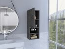 Mila Bathroom Cabinet; Two Interior Shelves; Two External Shelves; Single Door Cabinet -Smokey Oak