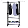 Horizontal & Vertical 3 Tiers Stainless Steel Clothing Garment Shoe Rack