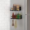 2 Packs Magnetic Spice Holder Rack Organizer Strong Magnetic Seasoning Storage Shelf with 4 Removable Hooks for Refrigerator Microwave