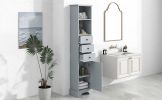 Grey Tall Bathroom Cabinet; Freestanding Storage Cabinet with 3 Drawers and Adjustable Shelf; MDF Board with Painted Finish