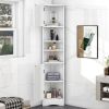 Multi-Functional Corner Cabinet Tall Bathroom Storage Cabinet with Two Doors and Adjustable Shelves; Open Shelf; White