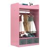 Kids Costume Organizer; Costume Rack; Kids Armoire; Open Hanging Armoire Closet with Mirror-PINK