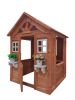 All Wooden Kids Playhouse with 2 windows and flowerpot holder; 42"Lx46'Wx55"H; Golden Red