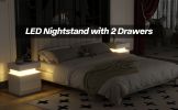 Modern White Nightstand with LED Light 2 Drawers Flipping Top Storage Bedroom Furniture bedside table