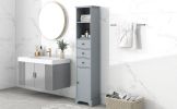 Grey Tall Bathroom Cabinet; Freestanding Storage Cabinet with 3 Drawers and Adjustable Shelf; MDF Board with Painted Finish