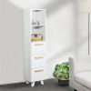 Tall Cabinet; Wooden Slim Floor Cabinet with Shelves &amp; Drawer; White