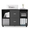 2 Drawer Wooden horizontal filing cabinet with 4 open storage shelves; black oak dark gray