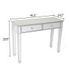 Mirrored 2-Drawer Media Console Table, Makeup Table Desk Vanity for Women Home Office Writing Desk Smooth Matte Silver Finish with Faux Crystal Knobs