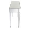 Mirrored 2-Drawer Media Console Table, Makeup Table Desk Vanity for Women Home Office Writing Desk Smooth Matte Silver Finish with Faux Crystal Knobs