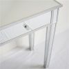 Mirrored 2-Drawer Media Console Table, Makeup Table Desk Vanity for Women Home Office Writing Desk Smooth Matte Silver Finish with Faux Crystal Knobs