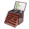 Large Wooden Jewelry Necklace Ring Box Organizer Storage 6 Layers Mirror Gift