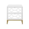 2 drawer nightstand,Small Bedside Table with 2 Drawers,White Mirrored Nightstand,with Gold Legs, Side Table with Storage for Bedroom, Living Room