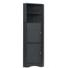 Tall Bathroom Corner Cabinet, Freestanding Storage Cabinet with Doors and Adjustable Shelves, MDF Board, Black