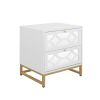 2 drawer nightstand,Small Bedside Table with 2 Drawers,White Mirrored Nightstand,with Gold Legs, Side Table with Storage for Bedroom, Living Room