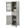 Tall Bathroom Cabinet; Freestanding Storage Cabinet with Drawer and Doors; MDF Board; Acrylic Door; Adjustable Shelf; Grey