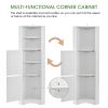 Tall Bathroom Corner Cabinet; Freestanding Storage Cabinet with Doors and Adjustable Shelves; MDF Board; White