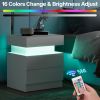 Modern White Nightstand with LED Light 2 Drawers Flipping Top Storage Bedroom Furniture bedside table