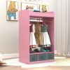 Kids Costume Organizer; Costume Rack; Kids Armoire; Open Hanging Armoire Closet with Mirror-PINK