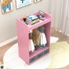 Kids Costume Organizer; Costume Rack; Kids Armoire; Open Hanging Armoire Closet with Mirror-PINK