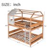 Full over Full Size House Bunk Bed with Window and Little Shelf,Full-Length Guardrail,Natural