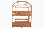 Full over Full Size House Bunk Bed with Window and Little Shelf,Full-Length Guardrail,Natural