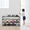 Simple Assembly 4 Tier Shoe Rack Detachable Non-Woven Waterproof Fabric Shoe Organizer Tower Space Saver Stackable Storage Shelf (Black)