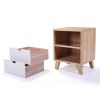 One Set of Wooden Nightstand with Two Drawers, End Table with Tall Legs, Multiple Usages Bedside Table, Indoors, Burlywood & White XH