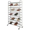 10-Tier Rolling 50 Pair Shoe Rack; Metal; Chrome