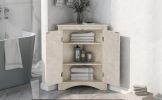 White Marble Triangle Bathroom Storage Cabinet with Adjustable Shelves; Freestanding Floor Cabinet for Home Kitchen