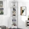 Multi-Functional Corner Cabinet Tall Bathroom Storage Cabinet with Two Doors and Adjustable Shelves;  Open Shelf