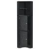 Tall Bathroom Corner Cabinet, Freestanding Storage Cabinet with Doors and Adjustable Shelves, MDF Board, Black