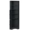 Tall Bathroom Corner Cabinet, Freestanding Storage Cabinet with Doors and Adjustable Shelves, MDF Board, Black