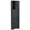 Tall Bathroom Corner Cabinet, Freestanding Storage Cabinet with Doors and Adjustable Shelves, MDF Board, Black