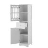 Tall Bathroom Cabinet; Freestanding Storage Cabinet with Drawer and Doors; MDF Board; Acrylic Door; Adjustable Shelf; White