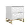 2 drawer nightstand,Small Bedside Table with 2 Drawers,White Mirrored Nightstand,with Gold Legs, Side Table with Storage for Bedroom, Living Room