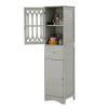 Tall Bathroom Cabinet; Freestanding Storage Cabinet with Drawer and Doors; MDF Board; Acrylic Door; Adjustable Shelf; Grey