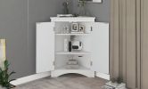 White Triangle Bathroom Storage Cabinet with Adjustable Shelves; Freestanding Floor Cabinet for Home Kitchen