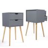 Bedroom Storage Nightstand Shelf with 2 Drawers - Set of 2,Gray