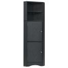 Tall Bathroom Corner Cabinet, Freestanding Storage Cabinet with Doors and Adjustable Shelves, MDF Board, Black