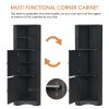 Tall Bathroom Corner Cabinet, Freestanding Storage Cabinet with Doors and Adjustable Shelves, MDF Board, Black