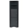 Tall Bathroom Corner Cabinet, Freestanding Storage Cabinet with Doors and Adjustable Shelves, MDF Board, Black