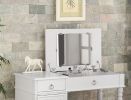 Bedroom Vanity Set w Stool Open Up Mirror Storage Space Drawers Rubber wood Ring Pull Handles White Color Vanity