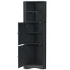 Tall Bathroom Corner Cabinet, Freestanding Storage Cabinet with Doors and Adjustable Shelves, MDF Board, Black