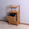 Bathroom Laundry Basket Bamboo Storage Basket with 2-tier Shelf 17.32 x 13 x 37.8 inch