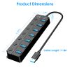 USB3.0 Hub Splitter 7Ports High Speed 5Gbps USB Data Expander with Separate ON OFF Switch for PC Computer