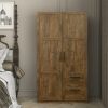 High wardrobe and kitchen cabinet with 2 doors; 2 drawers and 5 storage spaces; walnut