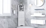 Tall Bathroom Corner Cabinet; Freestanding Storage Cabinet with Doors and Adjustable Shelves; MDF Board; White